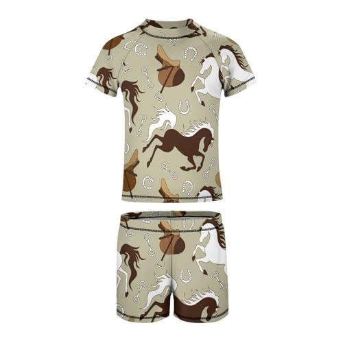 Brown and White Horse Saddle and HorseshoeChildren's Swimsuits Boys Two Piece Suit8-10Y（130cm）3