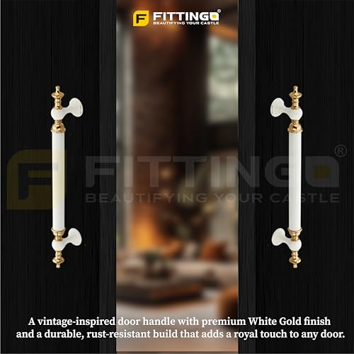 Image of Vintage Royal Main Door Handle | 12 Inch Premium Pull Push Handle for Home, Office, Hotels & Villas | Stainless Steel White Gold Finish |Hole to Hole 300mm | 3 Years Warranty