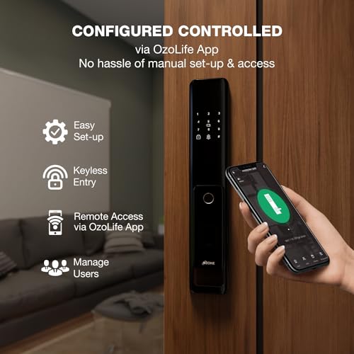 Image of Ozone Smart Wi-Fi Lock for Wooden & Metal Doors, 4-Way Access, OzoLife App, Fingerprint, Password, RFID Card, 35-80 mm Door Thickness, Free Installation, 2 Years Warranty (Black)