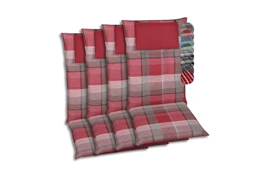 GO-DE Textil Bequeme und attraktive Polsterauflagen für Mittellehner-Gartenstühle (4er-Set, Karo Rot-Grau, Mittellehner)