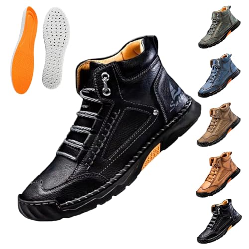 Hillde Mens Work Shoes, Hillde Mens Slip On Shoes, Men's Casual Leather Handmade Non-Slip Arch Support Loafers