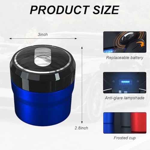 Image of DXNQ Car Ashtray with Lid, Easy Clean Up Detachable Smokeless Ashtray with LED Blue Light, Portable Mini Ash Tray Cup Holder for Car Home Office Travel, Interior Auto Accessories (Blue, Small)