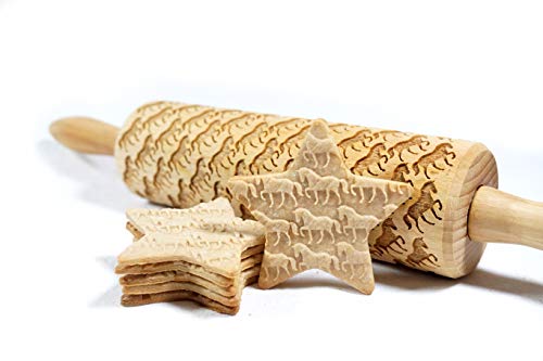 Rolling Pin Embossed with HORSES Pattern for Baking Engraved Cookies Size Large 16.9 inch