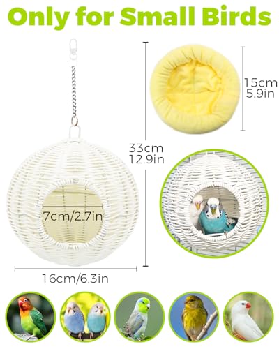 Image of Chewproof Steel Frame Bird Nest for Cage, Washable Small Bed Hammock | Bird Hideout Lay Eggs Parakeet Nest Sleep Rest, Parakeet Warm Bed House Hut for Lovebird, Canary, Budgie, with Cushion