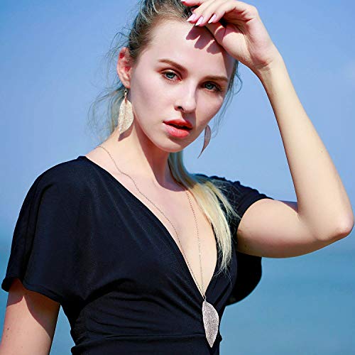 Boutiquelovin BV69912 Rose Gold Leaf Necklaces Earrings Set Long Necklace For Women Aspen Leaf Jewelry Set Boho Chic Statement Y Shaped Geode Necklaces thumb #1