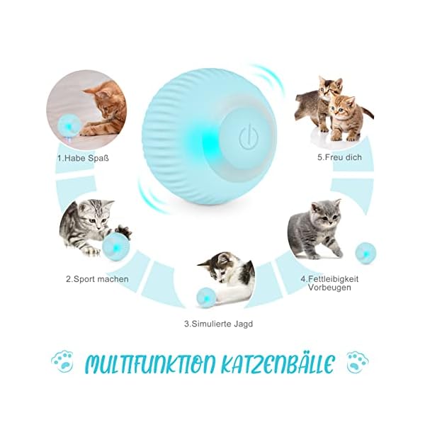 Lanceasy Interaktives Katzenspielzeug Katzenspielzeug Elektrisch Katzenspielzeug Selbstbeschäftigung USB Wiederaufladbarer Stimulierung Jagdtriebs Smarter Spielball für Katzen – Bild 8