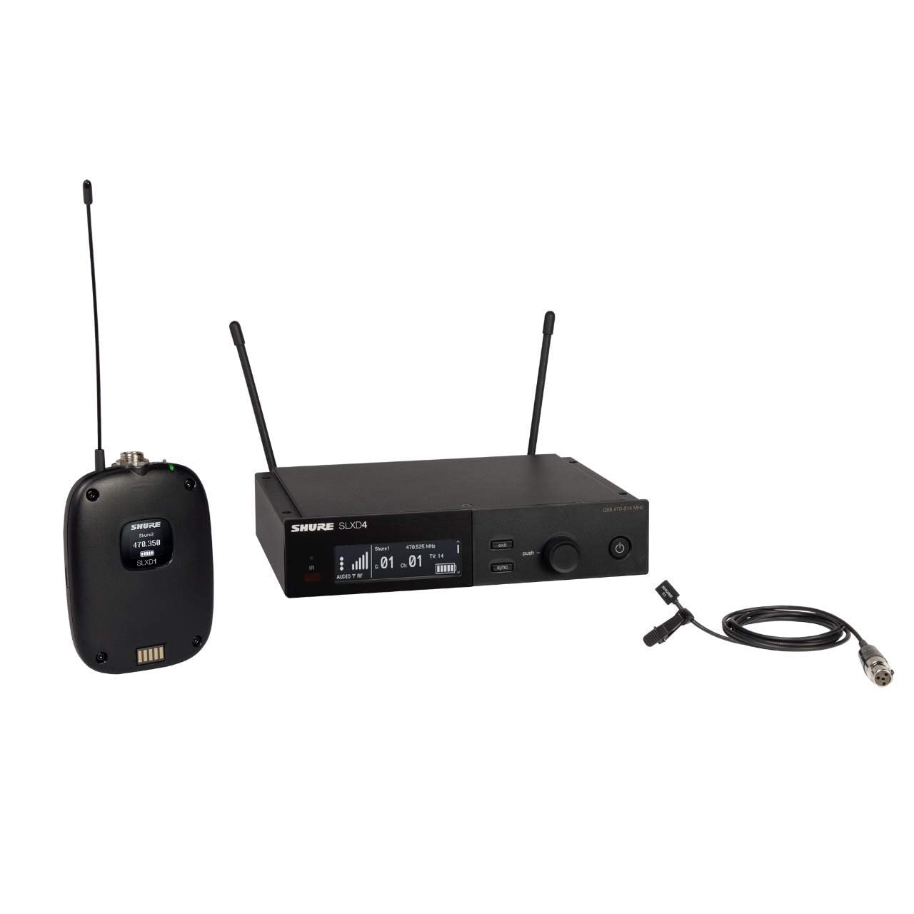 Shure SLXD14/93 Digital Wireless Microphone System - Includes SLXD1 Bodypack Transmitter with WL93 Miniature Lavalier Mic & SLXD4 Single Channel Rack Mount Receiver | H55 Band (SLXD14/93-H55)