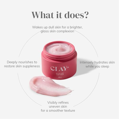 Image of Clayco Hydrating Rice & Sake Sleep Mask | Clay Face Mask for Glowing Skin | Japanese Skincare Collagen Mask | Sulfate-Free Vegan Night Cream For Women | Best Skin Care Product For Glass Skin