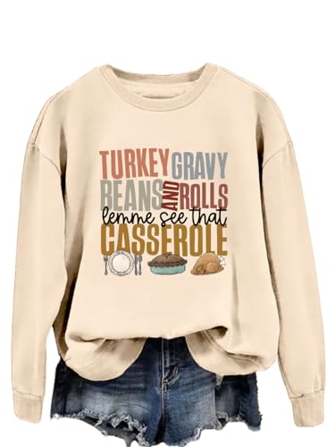 Turkey Gravy Beans and Rolls Sweatshirt Funny Graphic Thanksgiving Sweater Women Casual Pullover Top Fall Season Shirt2