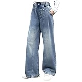 Girls Cute Wide Leg Baggy Jeans Kids High Elastic Waisted Denim Trousers Casual Y2k Trendy Streetwear 5-16 Years Teen ropa para adolescentes Chicas Pantalones