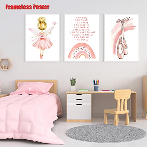 Ballet Prints Wall Art Baby Girl Nursery Poster Inspirational Rainbow Posters Ballet Dancer Pictures Watercolor Pink Ballet Art Print Dancing Girl Painting Nursery Pictures Girl Room Painting No Freme #TOP6