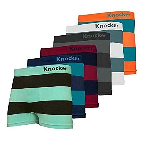 Knocker Men's 6-Pack Seamless Boxer Brief Athletic Compression Workout Underwear, Block Stripes, One...