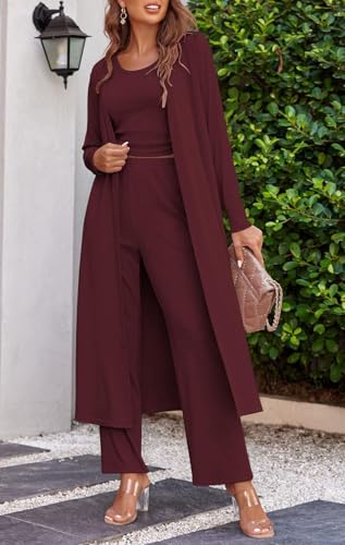 Image of Ladies 3 Piece Long Sleeve Soft Set Hide Belly Fat Formal Sweatsuit Open Front Casual Cardigan
