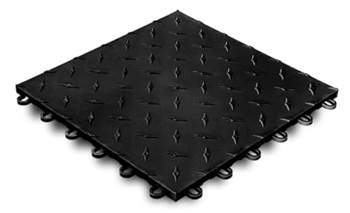 Swisstrax 12 Series Diamondtrax Interlocking Garage Floor Tiles, 12"x12" inches, Jet Black, 10 Pack