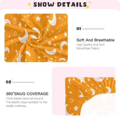 Image of Crib Sheet Breathable Soft Crib Mattress Sheet for Baby Toddler Boys Girls Fitted Pack n Play Crib Sheet Fit Standard Crib Mattress 52 x 28 Inch Orange Crescent Sun Stars