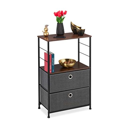 Relaxdays Cómoda, Dos cajones deslizantes, Balda, Apariencia de Madera, Patas de Acero, 85,5 x 55 x 30 cm, Gris, poliéster, tableros conglomerado DM