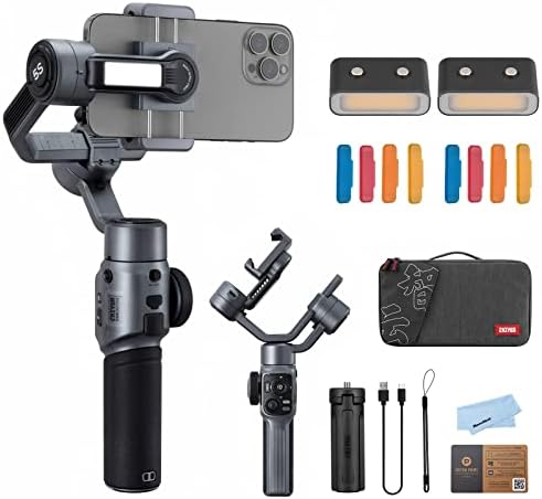 Zhiyun Smooth 5S Combo Gray Gimbal Stabilizer for Smartphone iPhone 14 13 12 11 X 8 Pro Max Plus Samsung Android for Youtube Tiktok Vlogging Zhiyun smooth 5 Phone Gimbal upgraded+1PCS Mini LED Light