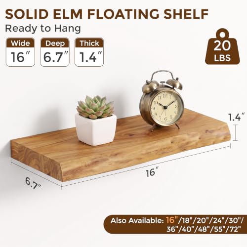 Image of Fun Memories 16 inch Wall Mounted Floating Shelves, Natural Elm Wood, 2 Pack