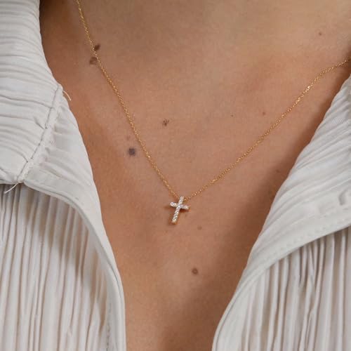 Gelin Tiny Diamond Cross Necklace in 14K Solid Gold4