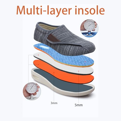 Sapatos femininos de largura extra larga para diabéticos, leve, respirável, ajustável, edema de idos