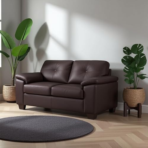Image of Torque Antos Premium Leatherette 2 Seater Sofa-Dark Brown | Modern Designs Sofa 2 Seater | Leatherette 2-Person Sofas Couches for Living Room Office Guest Room