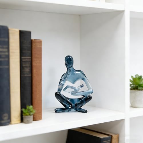 Estatua de Mujer Lectora de Resina Azul Translúcida miniatura 5