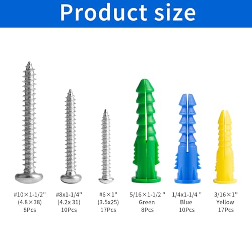 Kit de 70 Tornillos y Anclajes para Drywall y Concreto miniatura 2