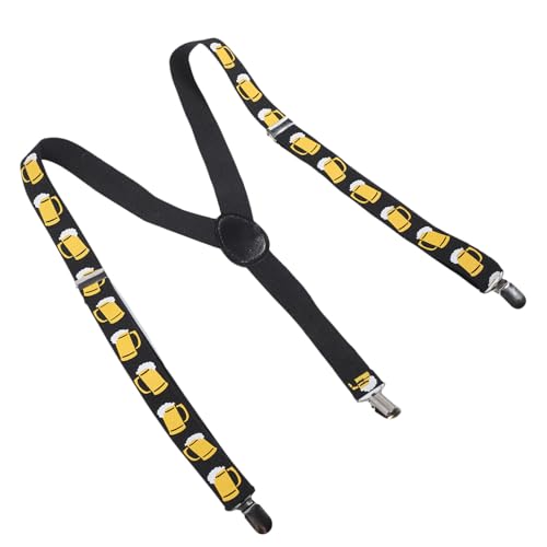 TOVINANNA Men's Elastic Y-shape Suspenders Beer Print Heavy Duty Beer Holder Belt