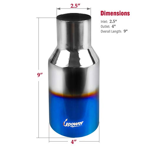 Upower Blue Burnt Exhaust Tip 2.5" Inlet 4" Outlet 9" Long 2 1/2" To 4" Exhaust Tailpipe Weld On Single Wall Slant Cut 304 Stainless Steel (2Pcs) #TOP3