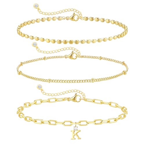 ZHESHY Gold Initial Bracelets for Women Dainty Letter K Charm Bracelets Non Tarnish 14K Gold Plated Stackable Layered Paperclip Link Chain Bracelets Stack Set Personalized Gifts Womens Jewelry - image 1