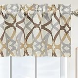 DriftAway Alexander Pattern Match Blackout Valances for Windows 250GSM Geometric Moroccan Mid Century Rod Pocket 52 Inch by 14 Inch Plus 1.75 Inch Header Linen Brown 1 Pack