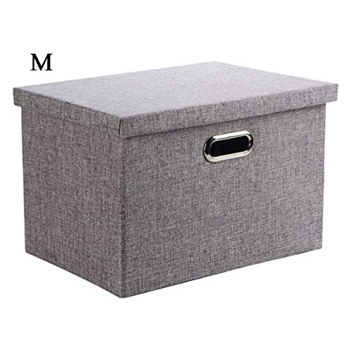 Wintao Storage Box with lid Collapsible Linen Fabric Clothing Storage Basket Bins Toy