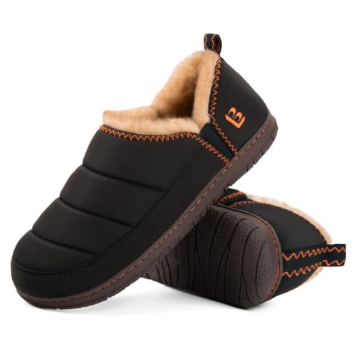 Image of LongBay Men's Outdoor Slippers Two Tone Indoor Bedroom House Shoes Gifts | Nylon Upper, Memory Foam Insole, Coral Fleece Lining, Slip On, Lightweight and Packable, Camping Garden, All-Season Wear