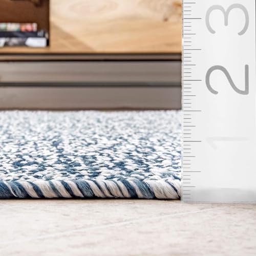 Image of Handwoven Natural Rectangular Cotton Fibres, Braided Reversible Jute and Cotton Round Rug /Carpet for Bedroom Living /Dining Room (4x6 feet, Light Blue)