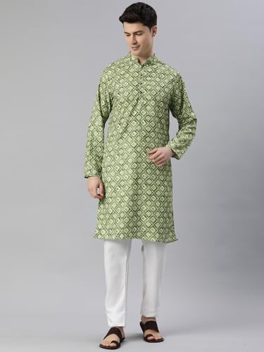 Image of Majestic Man Men's Cotton Blend Regular Fit Casual Ethnic Motifs Abstract Printed Kurta