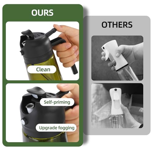 Aovdy Olive Oil Sprayer for Cooking, 2 In 1 Glass Oil Dispenser 16oz- 470ml Premium Spray Bottle for Kitchen Gadgets and Air Fryer Accessories, Salad, BBQ - Dark Green — view 5