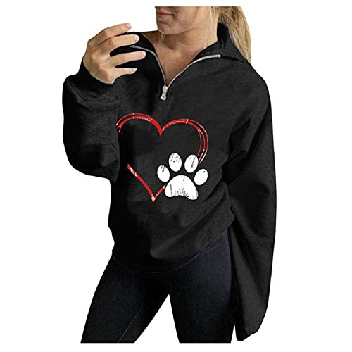 RNTOP Hoodies for Women Pullover Graphic, Ladies Autumn/Winter Sweater Zipper Lapel Fashion Printed Sweatshirt Pullover Top Blouse Coat B267 Black