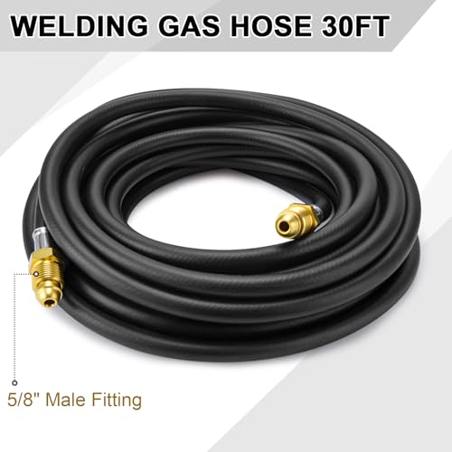 Argon Hose, Welding Gas Hose 30FT 5/8\"X18 Male Inert for MIG TIG Welding Flowmeter Regulator Adapter Hose, Black