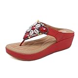marque: Minetom Minetom Tongs Femme Strass Bohème Sandales en Cuir Mode Été Flip Flops Talon Plates Compensées Sabots Chaussure Pantoufles Plage Vacances Taille 35-42 Z Rouge 42 EU