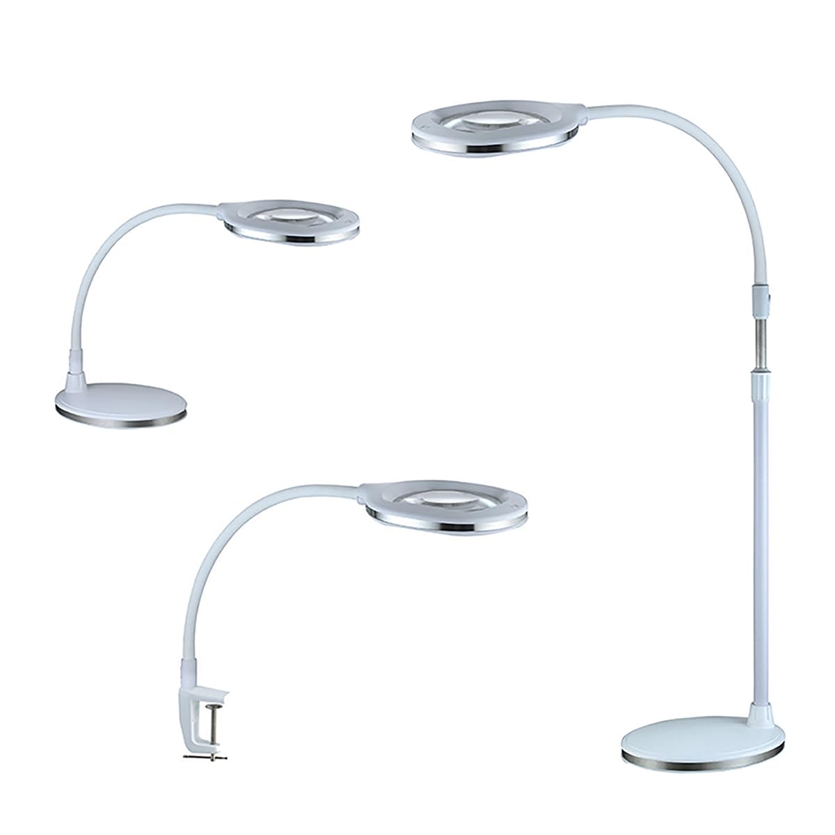 Multirex Lampe loupe LED 3 en 1 Socle Pince ou Pied réglable 60-110 cm, lentille 152 x 101 mm, 60 LED 12 W lumière du Jour, Couture Broderie Lecture Senior modélisme Bricolage