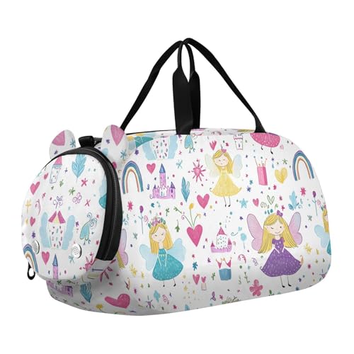 Duffle Bag for Boys or Girls with Shoes Compartment, Fairy Colorful Rainbow Sports Travel Bag Overnight