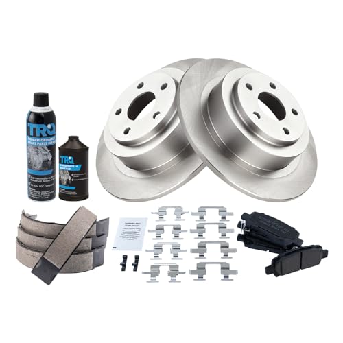 Image of TRQ Rear Brake Pad & Rotor Kit, with Chemical Kit Parking Brake Shoe Set Ceramic Compatible with 2003-2006 Subaru Baja 2001-2004 Legacy 2003-2004 Outback