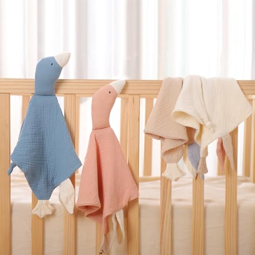 Image of insular Baby Lovey Blanket for Boys and Girls, Organic Muslin Cotton Security Blanket for Babies, Soft Breathable Lovie Soothing Towel for Newborn and Infant, Pink Goose