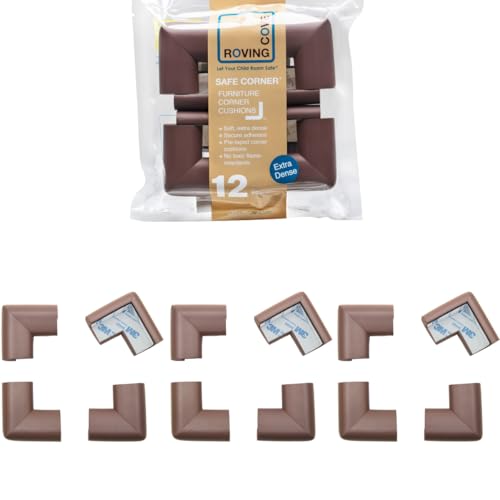 Image of Roving Cove HeftyFit Corner Protector for Baby (12 Large Corners), Heavy-Duty Soft Rubber Foam Furniture Corner Bumper Guards, 3M Adhesive Pre-Taped, Coffee Brown