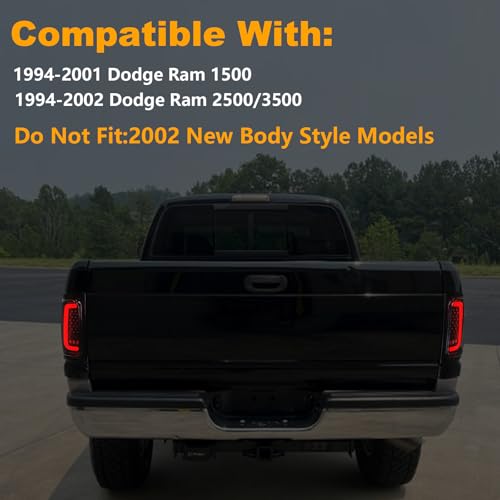 Image of Sequential LED Tail Lights for Dodge Ram 1500 1994-2001 /2500-3500 1994-2002, Animated C-Shaped, Full LED Rear Lamp Assembly, Weatherproof, Plug & Play (Driver & Passenger Side)
