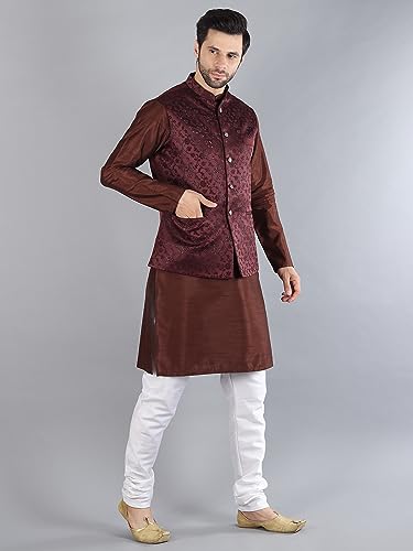 Image of Uri and MacKenzie Men's Silk Blend Kurta Pajama with Designer Ethnic Nehru Jacket /Modi Jacket