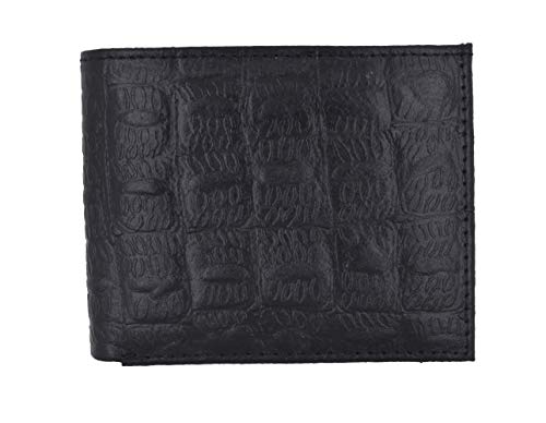 MEN'S GENUINE LEATHER BIFOLD SIMULATED CROCODILE SKIN PRINT WALLET