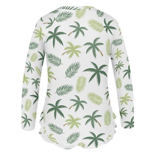 Coconut Tree Palm Leaves Pattern Girls One Piece Rash Guard Swimsuit, Girls Long Sleeve Swimwear for 3-12Y3