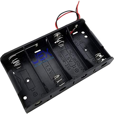 Jex Electronics Four/Quad/4X C DIY Battery Holder Case Box Base 6V Volt PCB Mount with Bare Wire Ends Cover
