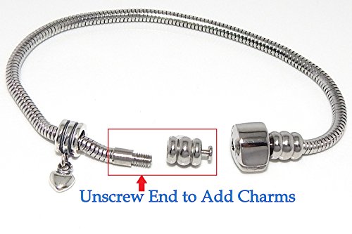 ICYROSE Stainless Steel Starter Charm Bracelet Barrel Snap Clasp + Safety Chain Fits European Style Beads3